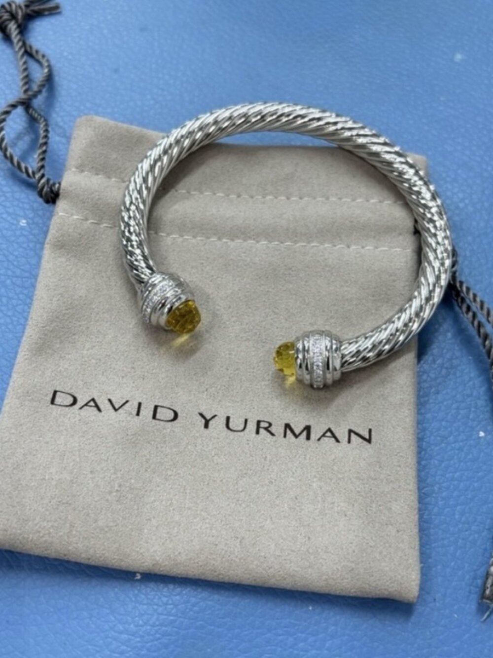 David Yurman Silver Bracelet with Yellow Gemstones 7mm